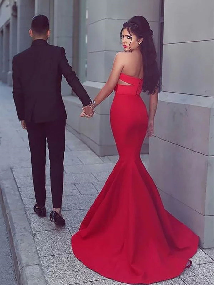 Custom Made Sweetheart Neck Red Mermaid Prom Dresses, Red Mermaid Formal/ Graduation Dresses