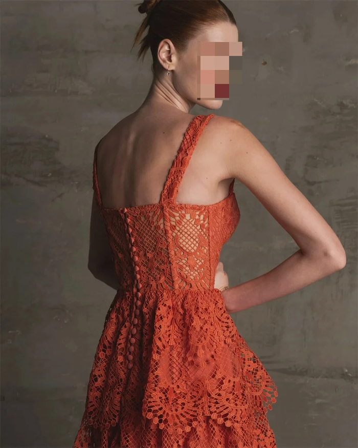 Customized Orange A-Line Cascading Ruffle Prom Dresses Square Collar Cut-out Sleeveless Evening Dress