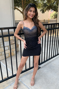 Cute Bodycon Sweetheart Black Satin Short Homecoming Dresses with Beading