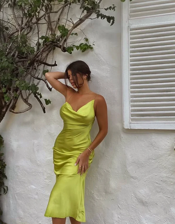 Cute Green Mermaid Spaghetti Strap Satin Prom Dress Open Back