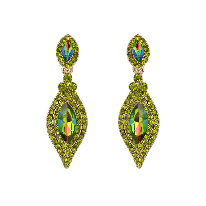 Dangly Leaf with Oval Gem Stone Earrings
