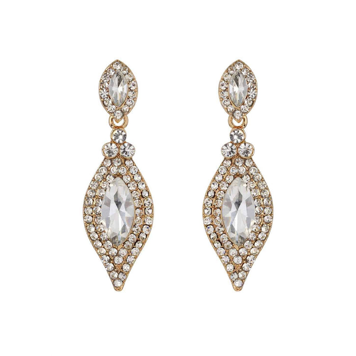Dangly Leaf with Oval Gem Stone Earrings