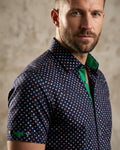 Dark Blue Colourful Polka Print Short Sleeve Shirt