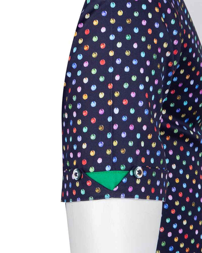 Dark Blue Colourful Polka Print Short Sleeve Shirt-Makrom