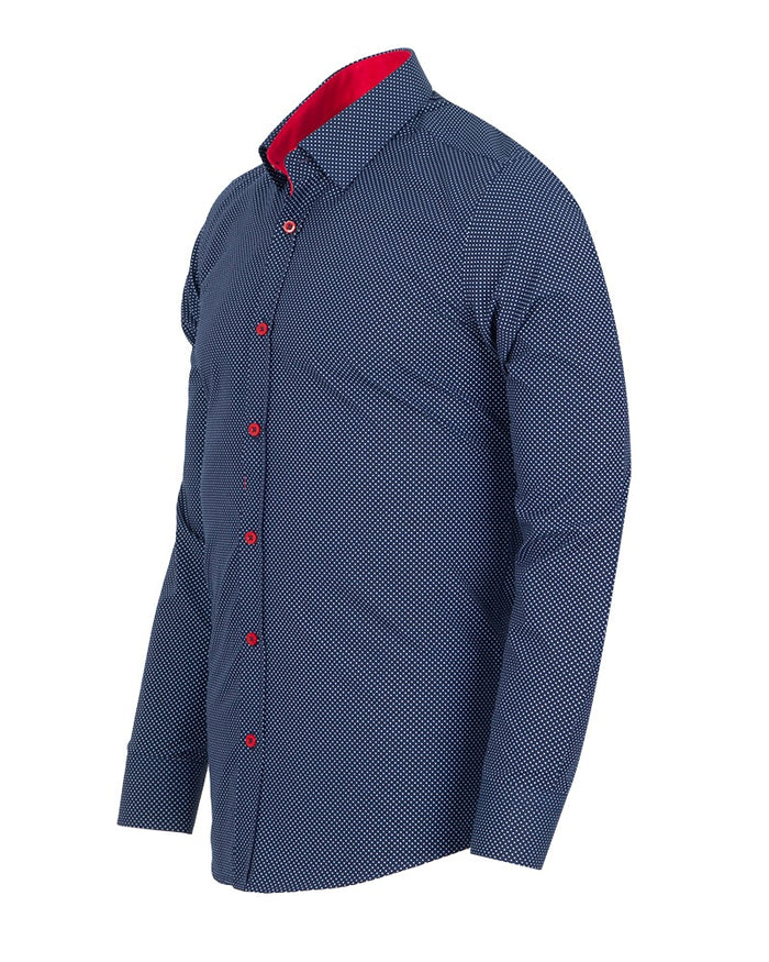 Dark Blue Micro Dotted Mosaic Print Shirt-Makrom