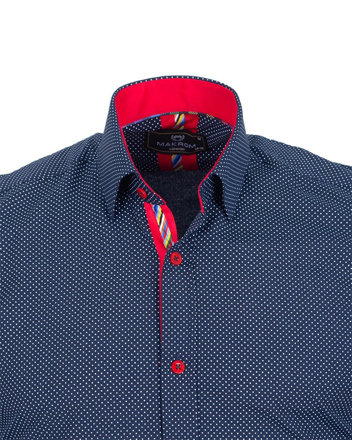 Dark Blue Micro Dotted Mosaic Print Shirt-Makrom