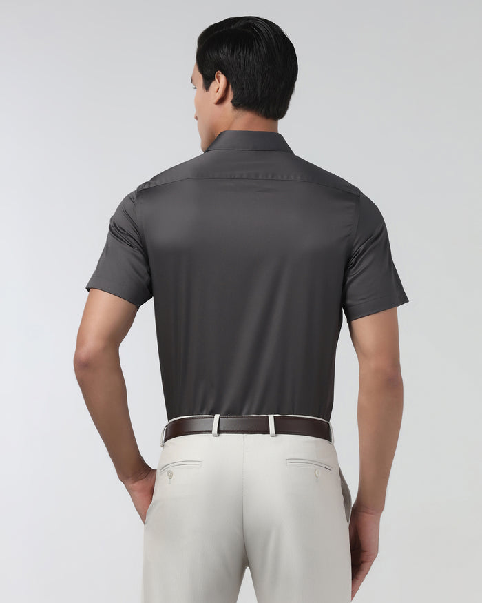 Dark Grey Half Sleeve Unwrinkle Solid Shirt - Sylvia