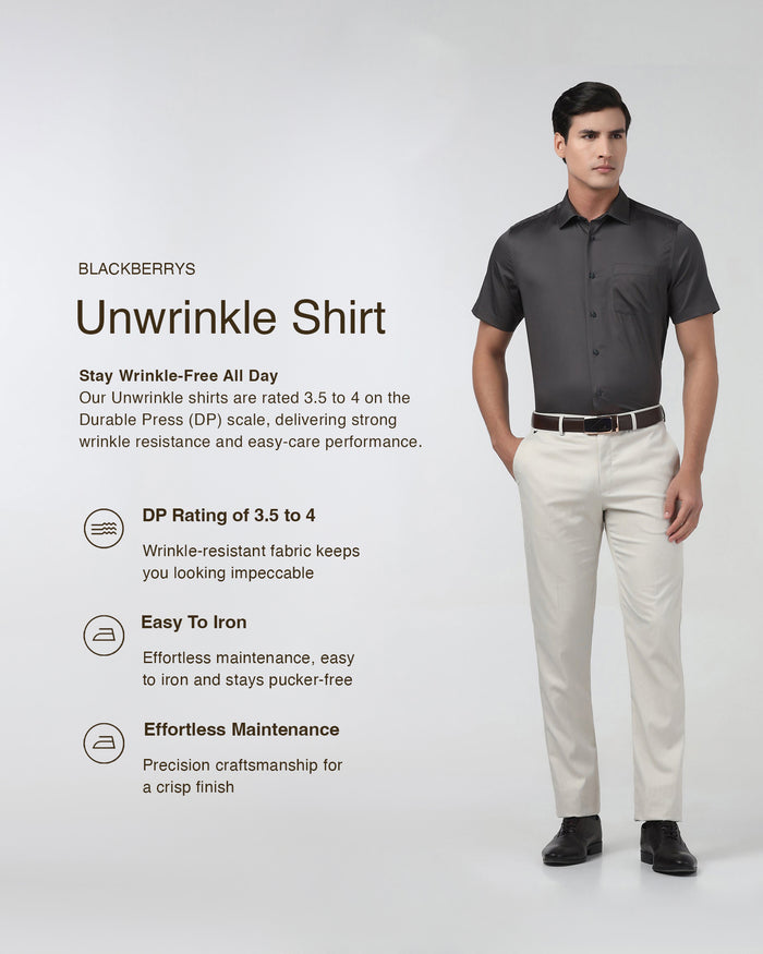 Dark Grey Half Sleeve Unwrinkle Solid Shirt - Sylvia