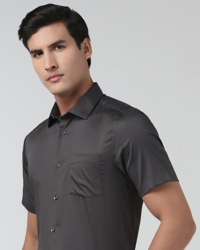Dark Grey Half Sleeve Unwrinkle Solid Shirt - Sylvia