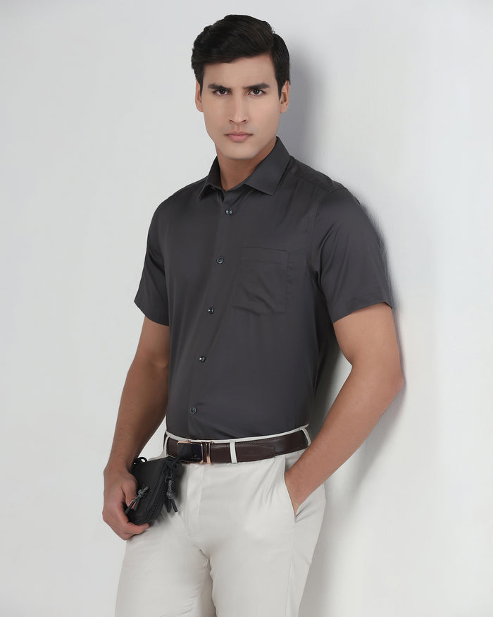Dark Grey Half Sleeve Unwrinkle Solid Shirt - Sylvia