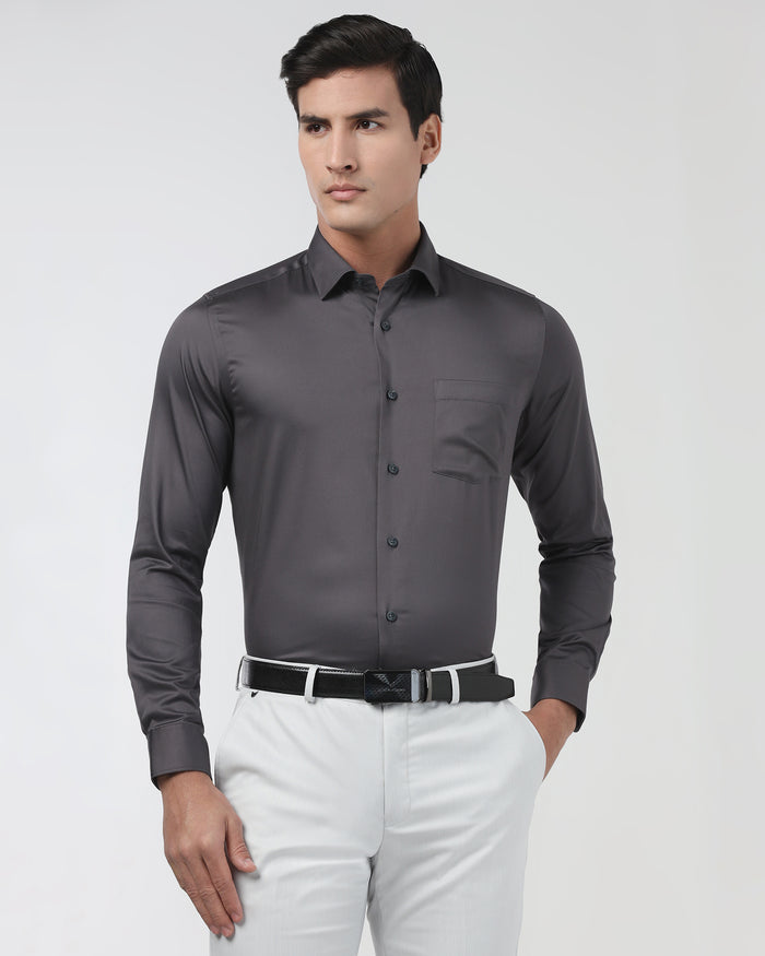 Dark Grey Unwrinkle Solid Shirt - Sylvia