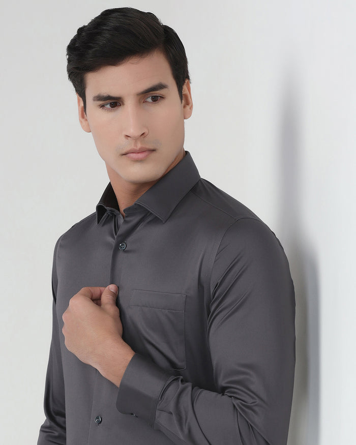 Dark Grey Unwrinkle Solid Shirt - Sylvia
