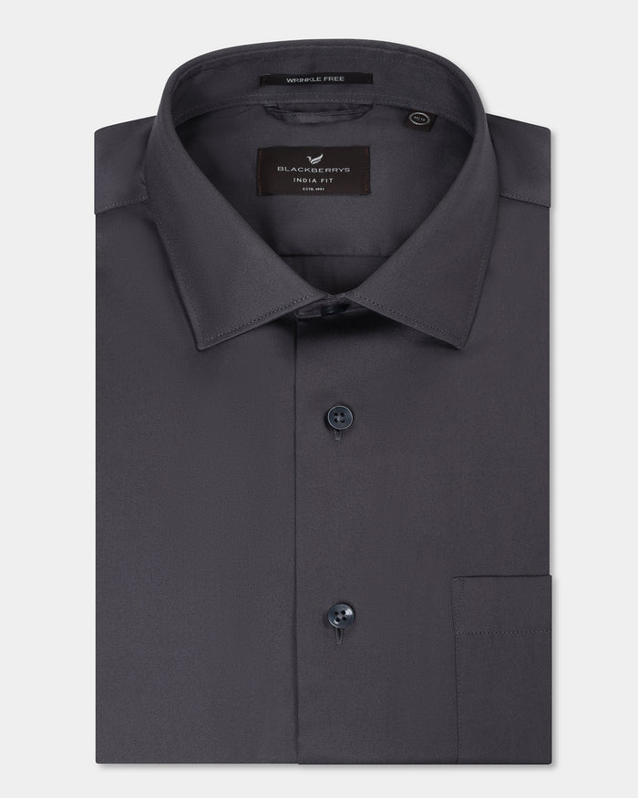 Dark Grey Unwrinkle Solid Shirt - Sylvia
