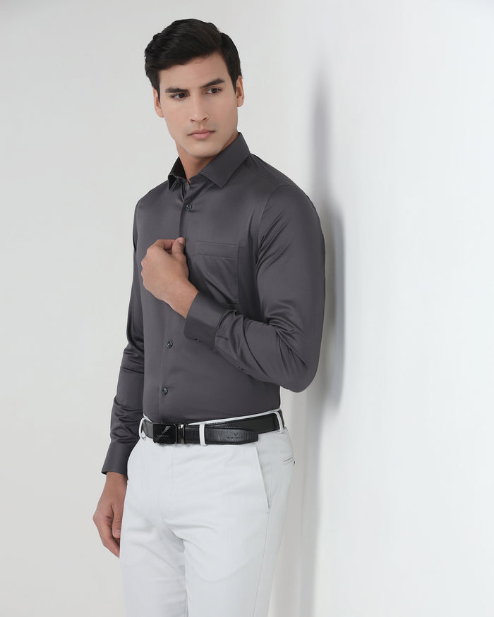 Dark Grey Unwrinkle Solid Shirt - Sylvia