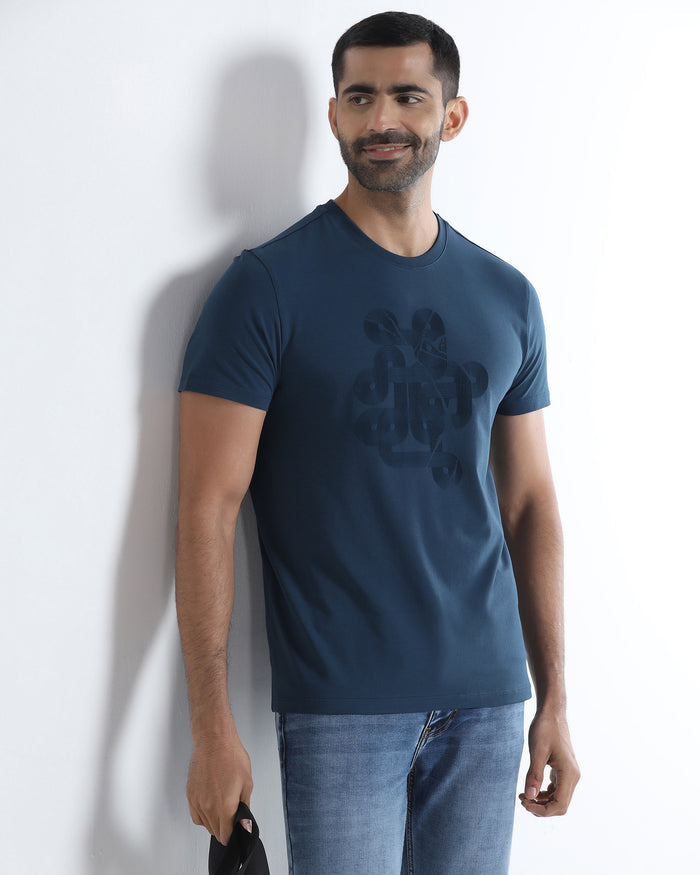 Deep Teal Crew Neck Printed T-Shirt - Misa
