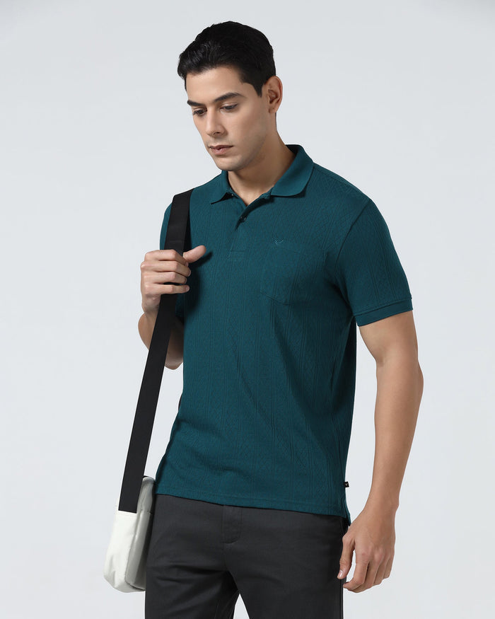 Deep Teal Textured Polo - Yeom