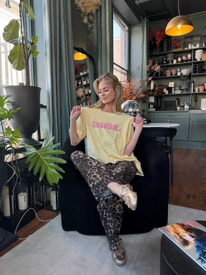 Distressed Vintage couture yellow God saved me graphic tee