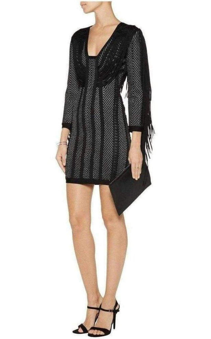 Herve Leger Doutzen Plaited Chevron Fringe Dress - Runway Catalog