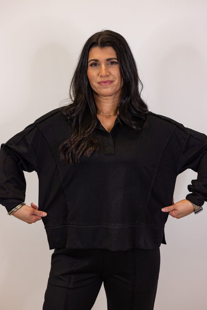 umgee black scuba knit pullover top