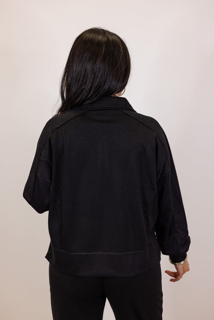 umgee black scuba knit pullover top