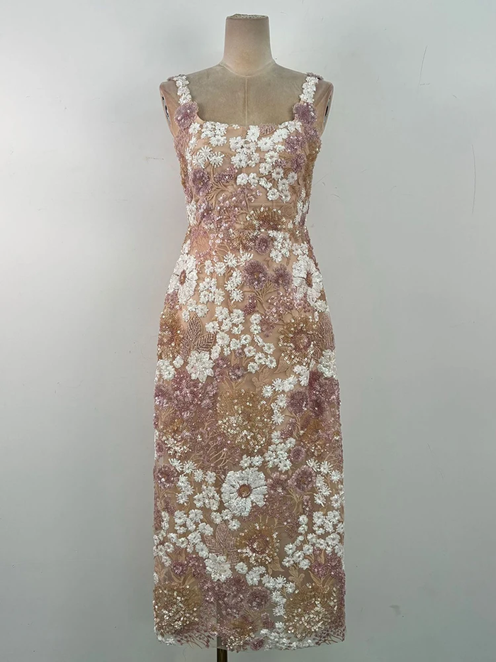 Elegant Dress Slim Flower Sequins Patchwork Lace Slim Long Women's Evening Party Dresses 2026 Summer New Fashion
