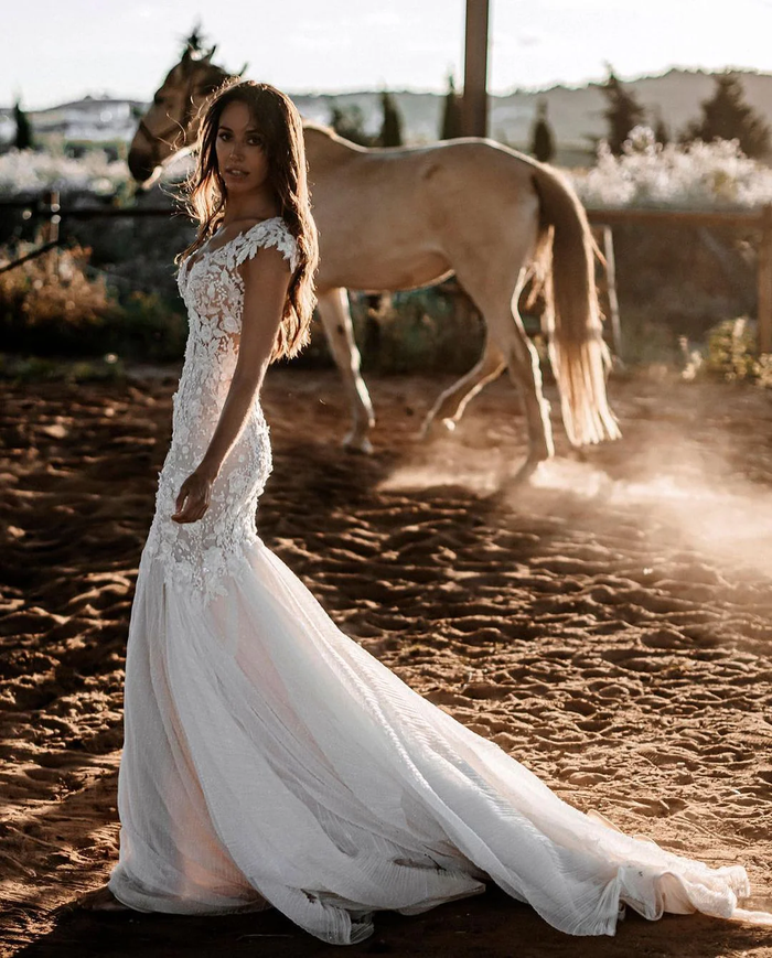 Elegant Long Mermaid Sweetheart Tulle Lace Backless Wedding Dress