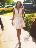 Elegant Sleeveless V Neck Short Prom Dresses, Short V Neck Homecoming Graduation Dresses
