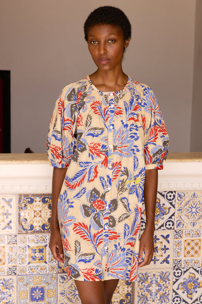 Embroidered Button Mini- Chennai Cobalt