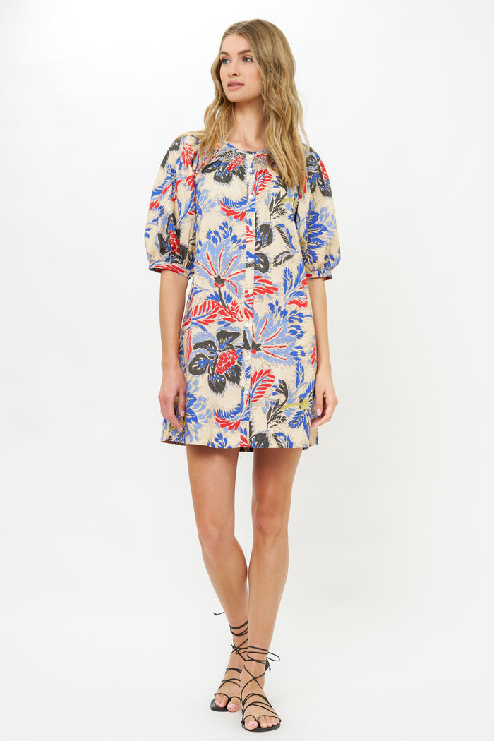 Embroidered Button Mini- Chennai Cobalt