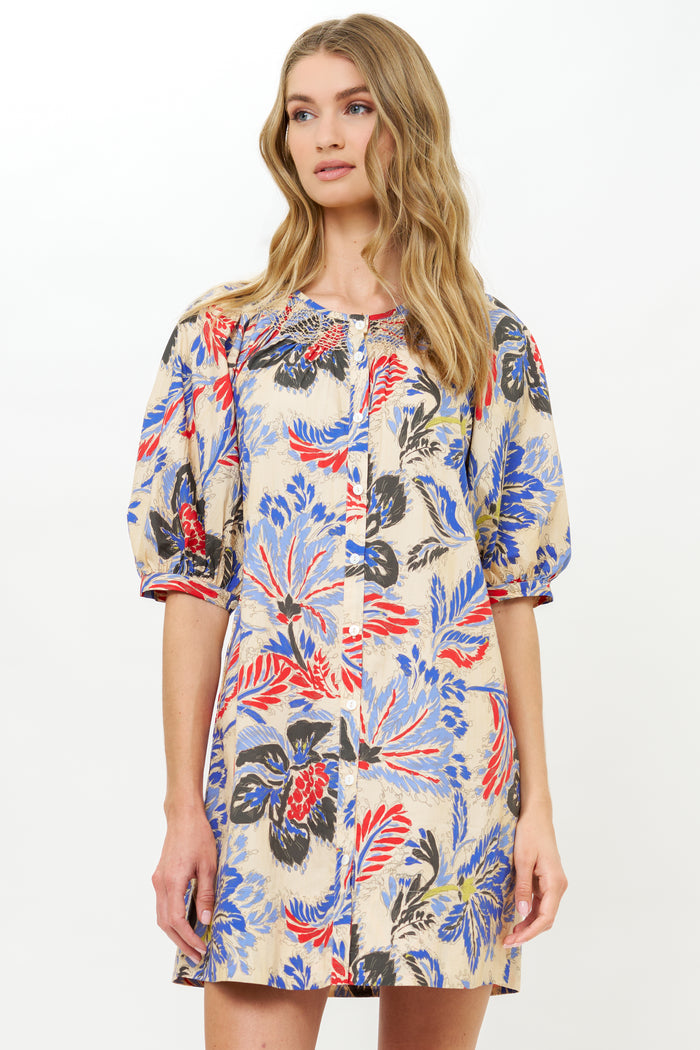 Embroidered Button Mini- Chennai Cobalt