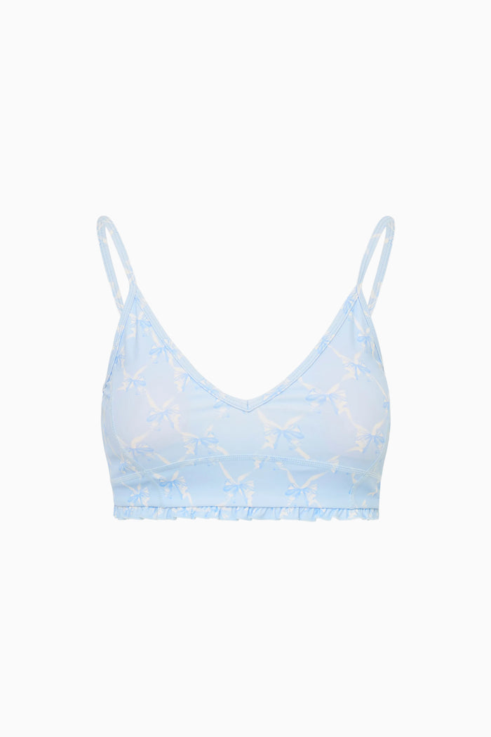 Light blue bralette on a white background
