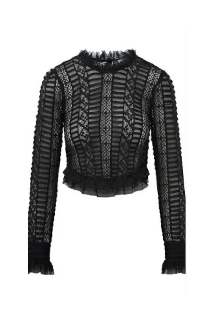 Etheline Crochet Lace Long Sleeve Top - BLACK