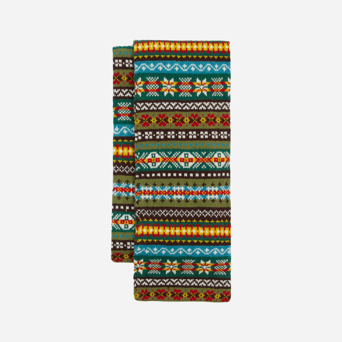 FAIRISLE SCARF - KHAKI/BURGUNDY