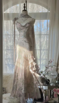 Fairytale Pink Spaghetti Straps Mermaid Evening Gowns Vintage Elegant Beaded Silk Long Prom Dress Guest Dresses