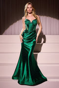 FITTED STRETCH SATIN HOT STONE DRESS