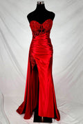 Floor length satin sweetheart dress with split skirt C843