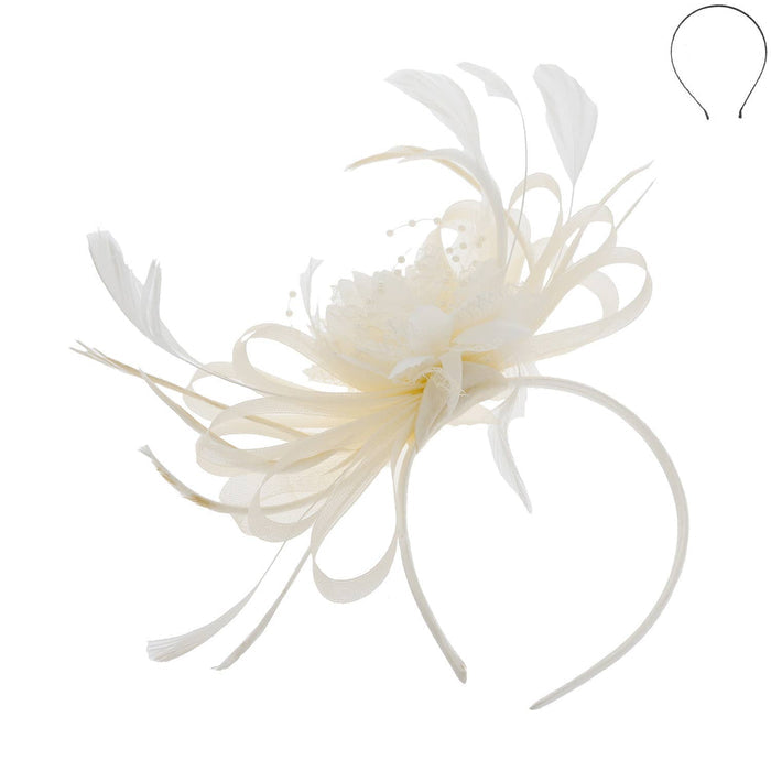 Floral Fascinator Headband w/ Side Loops & Feathers