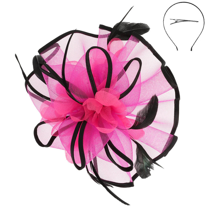 Floral Feathered Contrast Trim Mesh Fascinator