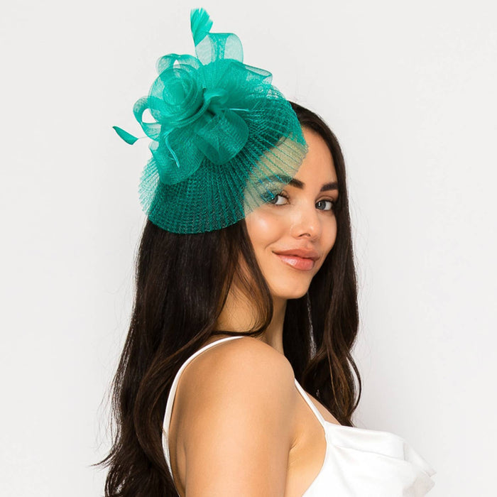 Floral Feathered Sinamay Mesh Fascinator