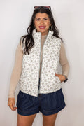 sage green floral reversible vest