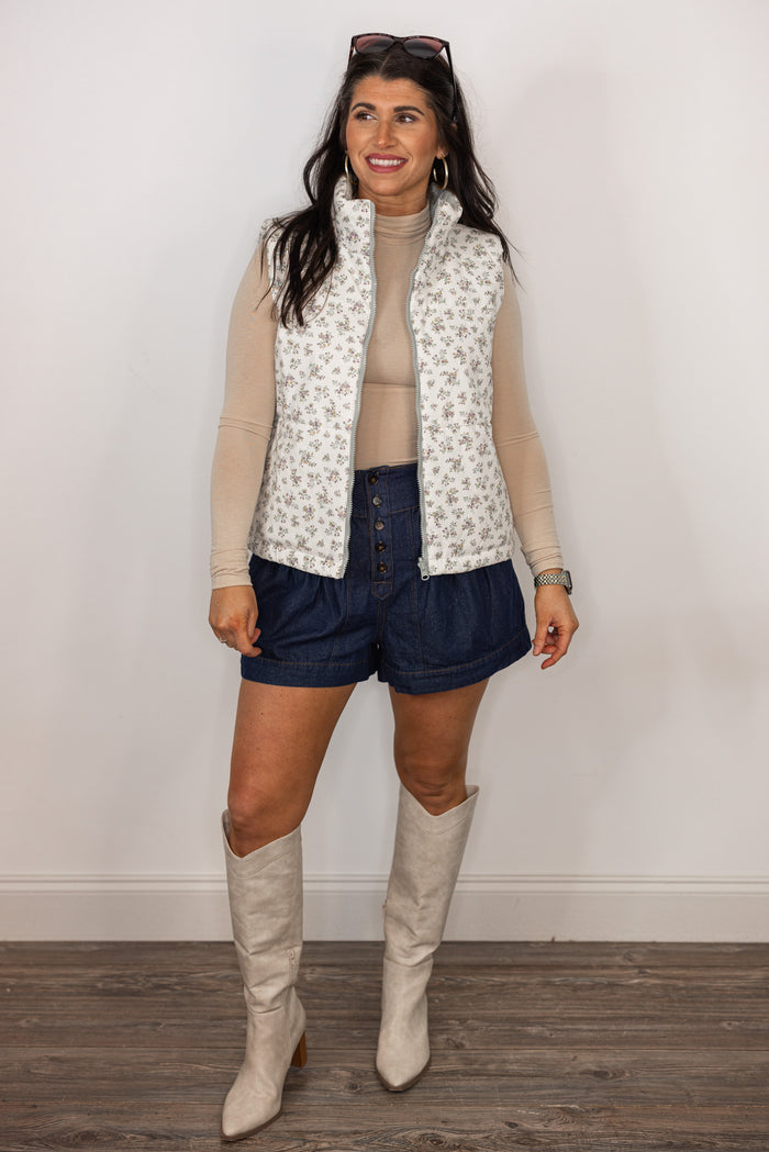 sage green floral reversible vest