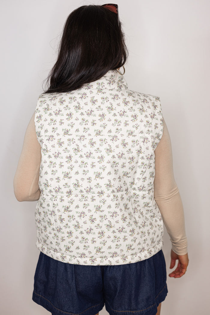 sage green floral reversible vest
