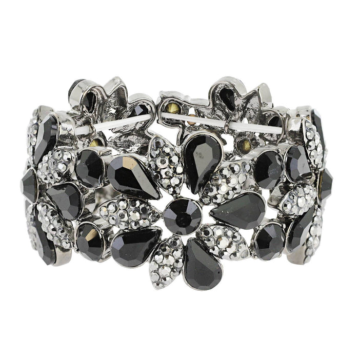 Floral Rhinestone Gem & Cluster Evening Stretch Bracelet