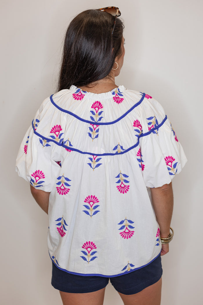 Flowering Off White Babydoll Top