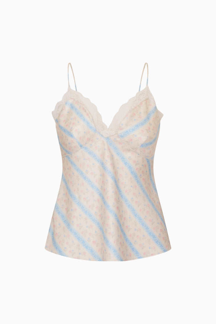 Beige and blue striped top on a white background