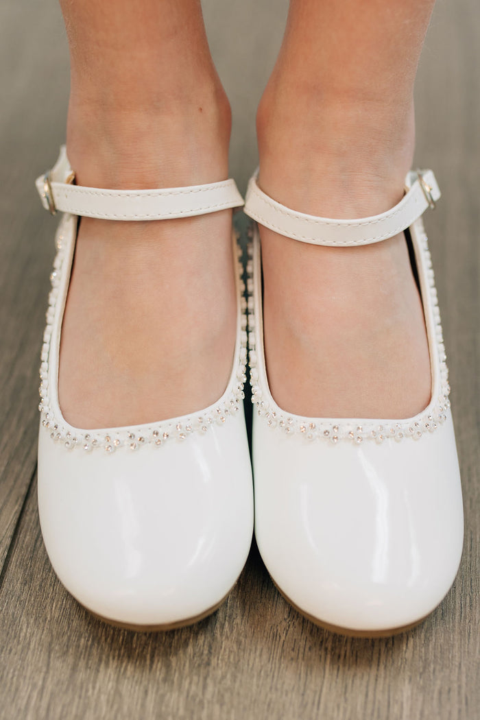 white heels for girls with strap and decorative beading