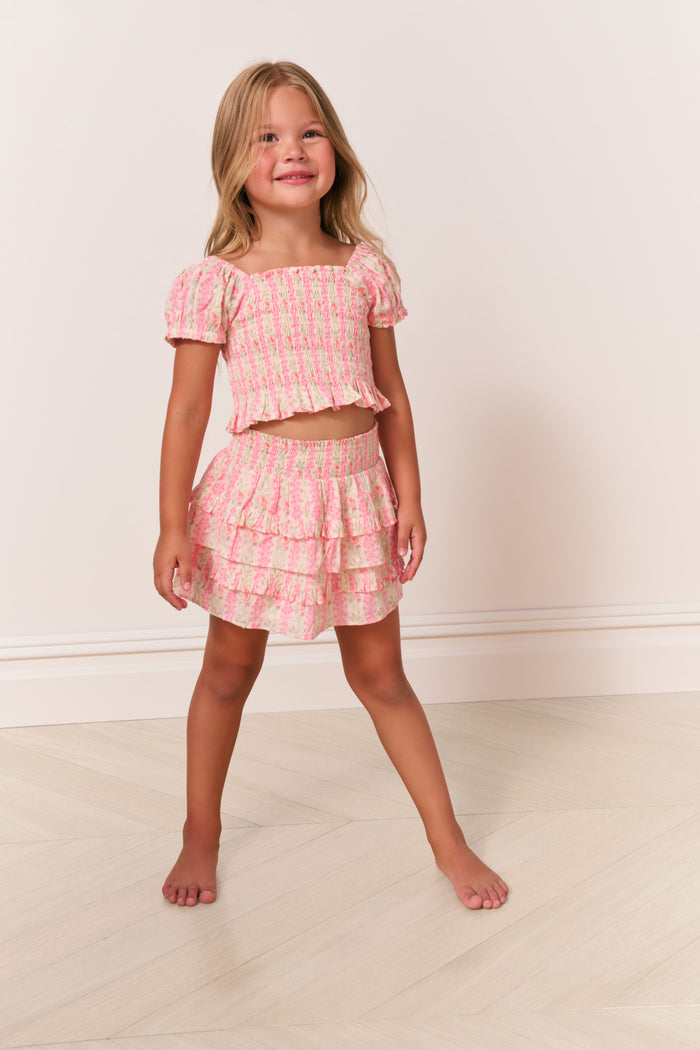 Girls Billie Heirloom Print Skirt - STRAWBERRY MACAROON