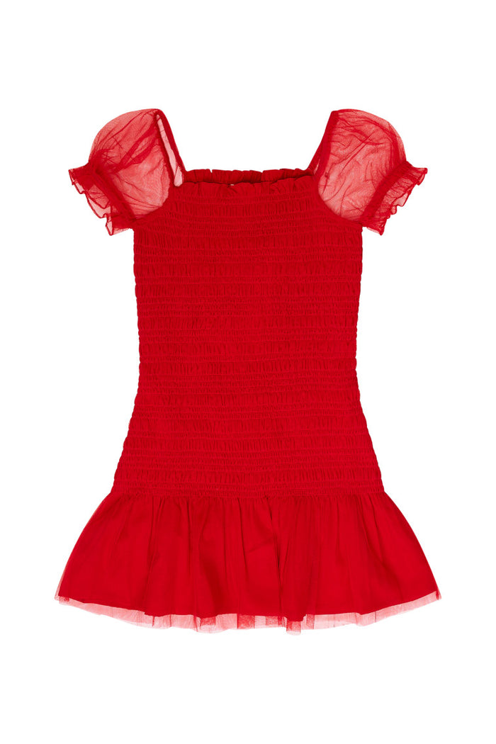 Girls Mosa Off-The-Shoulder Mini Dress - CRIMSON RED