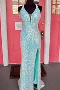 Glitters Blue Sequins Mermaid Long Prom Dress
