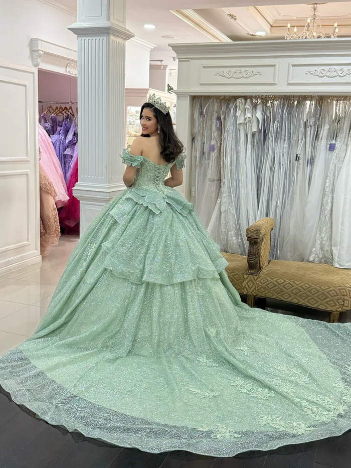 Glittery Tulle Lace Beaded Sweet 16 Quinceanera Dresses Off Shoulder Party Gowns